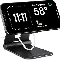 Spigen Mag Fit S Designed for MagSafe Charger Stand Aluminum Adjustable Phone Stand Compatible with iPhone 17/16/15/14/13/12 Series, AirPod Pro 2/1, AirPod 4/3 Charging Stand - Black-image-97