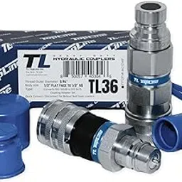 1/2" Flat Face to Ag Style Hydraulic Quick Coupler Adapter Set | Convert Tractor Hydraulics to Bobcat Coupling | Heavy-Duty | 5076 PSI | Zinc Plated | ISO 16028 to ISO 5675 | W/Dust Caps | Model TL36-picture-12