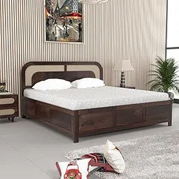 Solid Sheesham Wood Queen Size Bed with Storage for Bedroom Living Room Hall | Wooden Double Bed Cot Palang for Home Hotel (Vintage) (Walnut, Queen)-image-57