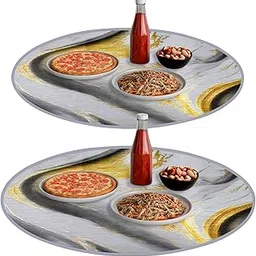 Heart Home Pack of 2 Round Food Mat | 36x36 Inch | Waterproof Food Mat | Food Mat for Picnic | Kids Bed Server Food Mat | Lightweight & Portable Food Mat | Golden Marble | Grey-picture-20