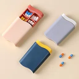 Mini Pocket Size Travel use medicine Organizer Box, Travel weekly with large compartments moisture-proof pill case for vitamin, Medicine, pills, supplements 1pcs (Multicolour)-image-76