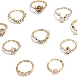 jewels galaxy Jewellery For Women Gold Plated Pink Stone Studded Butterfly Stackable Rings Set of 8-picture-16