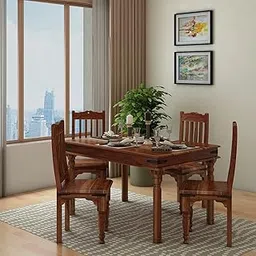 WOODLAB Sheesham Wood Dining Table Set with 4 Chair Wooden Dining Room Furniture Four Seater Dinner Table for Home Living Room Hotels - Natural Finish-picture-23