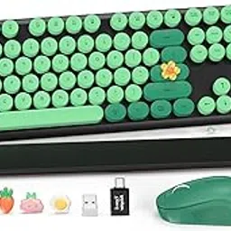 Wireless Keyboard and Mouse Combo-Round Keycaps, Full-Size Retro Typewriter Keyboard with Detachable Wrist Rest, Sleep Mode & Tilt Legs, 2.4GHz Cordless Connection for Mac/Windows/PC (Black & Green)-image-54
