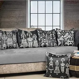 Vendola Tribal Cave Satin Microfiber Decorative Throw Cartoon Pillow/Cushion Covers, Multicolour, Set of 5 Pieces (16X16 Inches, Tribal), 250 TC-picture-26