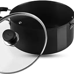 Vinod Black Pearl Hard Anodised Saucepot with Glass Lid 5 Litre, 24cm | 3.25mm Thick | Metal Spoon Friendly | Riveted Sturdy Handles | Toxin Free | 2 Year Warranty - Black-picture-39