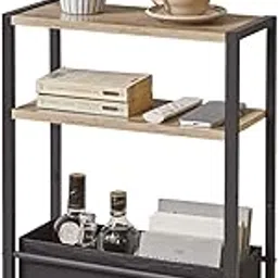 Narrow Side Table with Storage Shelf, 3-Tier Slim End Table with Fabric Basket, Modern Sofa Table Thin Side Table for Living Room, Bedroom Study, Bedside, Office, Oak gray YD-TM052Y-picture-44