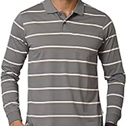 arbour Men Polo Neck Full Sleeves Stripes Pocket t-Shirt (Grey,XL)-picture-54