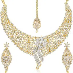 Sleek Rhodium plated AD Stone Necklace Set-image-19