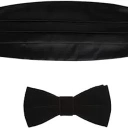 cossess Men's Cummerbund with Velvet Bow Tie Set – Premium Formal Tuxedo Accessories | Adjustable Fit for Wedding, Party, Black Tie & Reception | Luxury Satin & Velvet Finish image 1