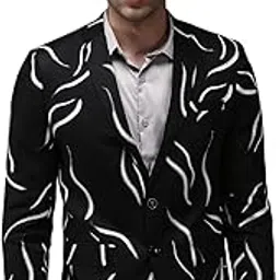 showoffff Men's Mandarin Collar Black Printed Blazer-SOBLZ-264_Black-picture-50