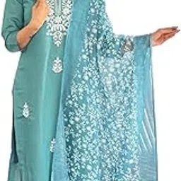 naixa Women's Rayon Embroidered Lakhnavi Work Straight Kurta with Pant And Dupatta Sets (NX-OR-K100)-picture-19