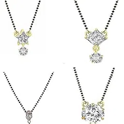 a-one collection American Diamond Gold Plated Mangalsutra Pendant with Black Double-layer Chain and Earrings for Women (Length -14 Inch)-picture-43