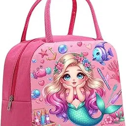 Unicorn Insulated Lunch Bags for Kids Teenagers- Small Size for Kids Student Children to School | Picnic Organizer Portable and Reusable Pink (Size 21 * 20 * 13 cms) (Mermaid) image 1