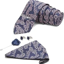 mutaqinoti Mens Paisley Silk Necktie Set Incl Pocket Square Cufflinks Chrome Tiepin Brooch American Style Formal Tie Gift Set for Men (TE-CP-P)-picture-29