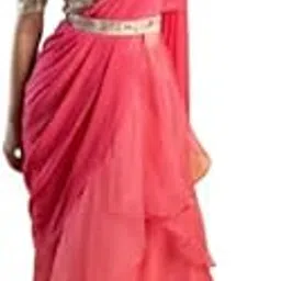 infabzon Ready To Wear Lehenga Saree & Belt Set For Women Bollywood Style Apple Organza Silk Fabric on Embrodery Sequance Work Pink Color-picture-40
