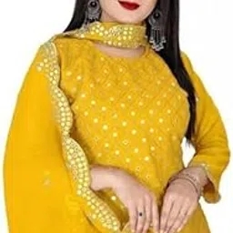 skyfiesta Stylish Womens Georgette Unstitched Salwar Suit Material with Dupatta | Beads & Stones Zari Embroidered Salwar Suit | Gold-picture-10