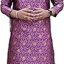 over crowd Men New Look Gold Plant Jacquard Kurta & Salwar Set (5 Multicolour)-picture-22