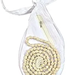 Krishna KUNJ-Neem Wood White Jaap Mala 108+1 Beads with Plain White Cotton Gaumukhi/Japa Bag with Extra Chain Pocket.-picture-21