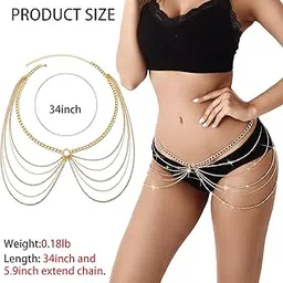 shidara 1 Pcs Premium Rhinestone Body Chains Jewelry For Women And Girls Sexy Belly Waist Chain Bikini Beach Accessories Suitable for a Variety of Carnival scenes (gold)-picture-18
