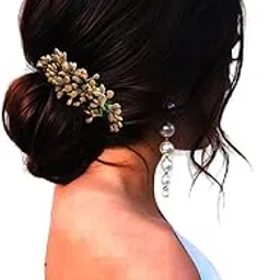 Hair Flare Hair Accessories For Women & Girls, Stylish for Wedding - Artificial Flowers & Pearl Style Juda Bun - Floral Bridal Brooch & Hair Pin, 2696 Comb Pin Golden-image-83