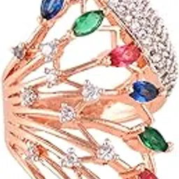 saraf rs jewellery Rose Multi colour AD studded Adjustable Peacock Design Ring-picture-14