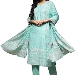 biba Cotton Women's Printed Narrow Salwar Kurta Dupatta(Skdshweth S8632_Sea Green_32)-picture-37