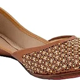 korakari Women's Traditional Ethnic Amber Punjabi Jutti, Leather Flat Comfortable Mojaris for Girls (Size: UK3, Tan)-picture-36