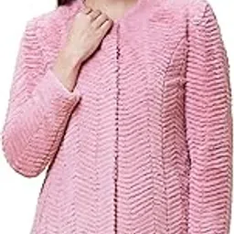 globus Women Rose Tweed Herringbone Self Design Mock Collar Overcoat-picture-23