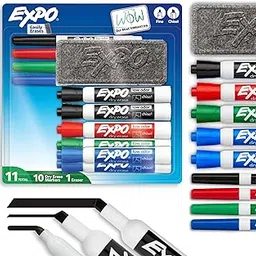 EXPO Dry Erase Markers Set Mixed Tip White Board Markers with White Board Eraser Assorted Colors 11 Count-picture-57