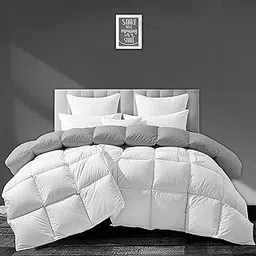 PURE ECO 500 GSM Winter Comforter Single Size (60"X90") - Premium Collection Heavy Winter Comforter 500 GSM Microfiber Fill - Duvet/Blanket Single Size - White/Silver Grey Color-image-27