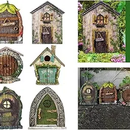 TOG 6-Piece Fairy Tale Door Decoration DIY Accs for Fairy Garden Outdoor - Green Plastic/Resin Floor Mount Matte Garden Statue-picture-27