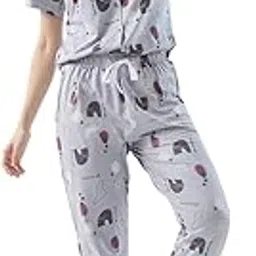 av2 Women's Cotton Printed Night Suit Set of Shirt & Pajama Set | Casual Night Dress for Women-picture-38