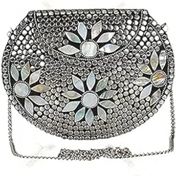 shakuntla vintage Shakuntala Textiles Bridal Women's Antique Brass Purse Ethnic Handmade Metal Clutch Bag-picture-10