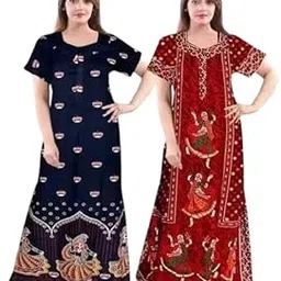 Traditional Cotton Maxi Nightgown, Bandhani Print, Pack of 2 image 1