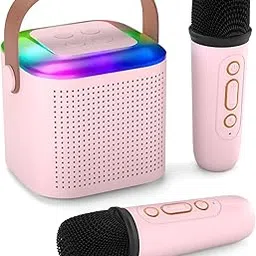 Mini Bluetooth Wireless Karaoke Speaker with 2 Mics for Home Parties, Singing, Kids | RGB Lights (BT 5.3/TF Card), and Type-C Charging Port - Pink-picture-25