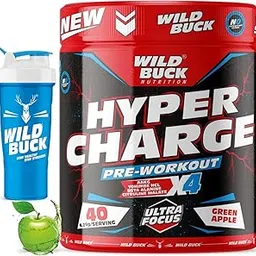 WILD BUCK Hyper Charge Pre-X4 Hardcore Pre-Workout Supplement with Creatine Monohydrate, Arginine AAKG, Beta-Alanine, Explosive Muscle Pump -For Men & Women [40 Servings, Green Apple] Free Shaker-image-69