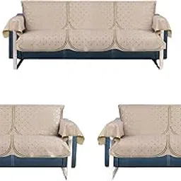 The Furnishers Premium Soft Leather-Feel Beige Sofa Cover with Elegant Foil Print Design | Anti-Slip 7 Seater Sofa Cover with Arm Rest Slipcover L-Shape Protector | Durable, Stylish & Easy to Clean-image-44