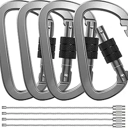 Premium Aluminum D Ring 4" Locking Carabiner Clips with Screw Gate, Set of 4, Lightweight & Durable for Hiking, Camping, Hammock, Dog Leash Harness, Keychains-picture-24