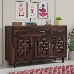 wood crony Solid Sheesham Wood Sideboard Cabinet with 3 Drawer & 3 Shelves - Chest of Drawers Wooden Drawer Storage Cabinet for Bedroom Living Room Storage Furniture Decor (Design 15)-picture-53