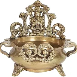 Two Moustaches Brass Ethnic Carved Laxmi Design 7 Inches Brass Decor Urli Decor Bowl, Urli for Floating Flowers, Urli for Pooja, Brass Urli Bowl for Home Decor, Antique, Standard, Pack of 1, 500 Ml-picture-18