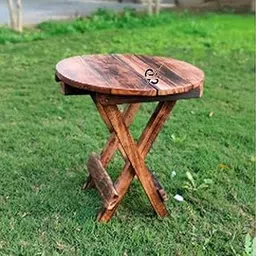 Giftoshopee Wooden Hand-Crafted Folding Side Stool for Living Room and Office | Small Side Table for lamp, Books, Flower Pot or vase, showpieces-image-0