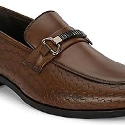 san frissco Men's Loafers Brown Textured Handcrafted Formal Horsebit Shoes/Slip-on Shoe for Office, Wedding & Parties/Easy to Match Moccasins with Stylish Lightweight and Comfortable-picture-22