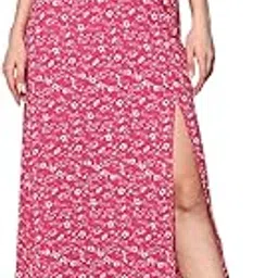 Women Floral Printed High-Rise Waist Slip-On Thigh-High Slit Flared A-Line Maxi Skirt-image-59
