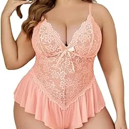 fashion bones Elegant Floral Lace Babydoll Lingerie Set, Royal Blue, V-Neck Mesh with G-String, Honeymoon Night Dress, Special Occasion Sleepwear-picture-55