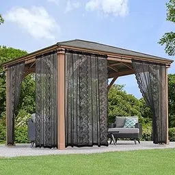 KYMRose Outdoor Sheer Lace Curtains for Patio, 2 Panels Waterproof Rod Pocket Outside Country Rustic Sheer Curtain for Gazebo, Porch, Pergola, Black 54W x 84L inches image 1