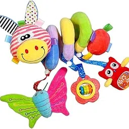 SNAPPSY Cute Spiral Activity Stroller Car Seat Cot Lathe Hanging Bell Baby Play Travel Toys Newborn Baby Rattles Infant Soft Plush Toys Yellow Mouth Deer-image-93