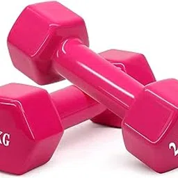 Protoner Cast Iron Vinyl Coated Dumbbells (Pair) 1 KG to 5 KG Set (2+2 =4 kg Pink)-image-32