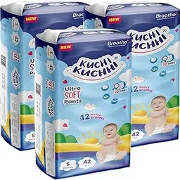 KUCHI KUCHHI Premium super soft baby diaper with a 3D bubble top and super absorbent core | Added active leak barriers and wetness indicators - S Size, 126 Count-picture-41