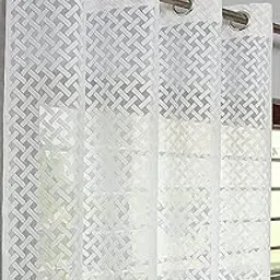 Fabrilia Criss Cross Net Semi-Transparent Eyelet Door Semi Sheer Curtain 7 Feet Long, Set Of 2 Piece, White-picture-18